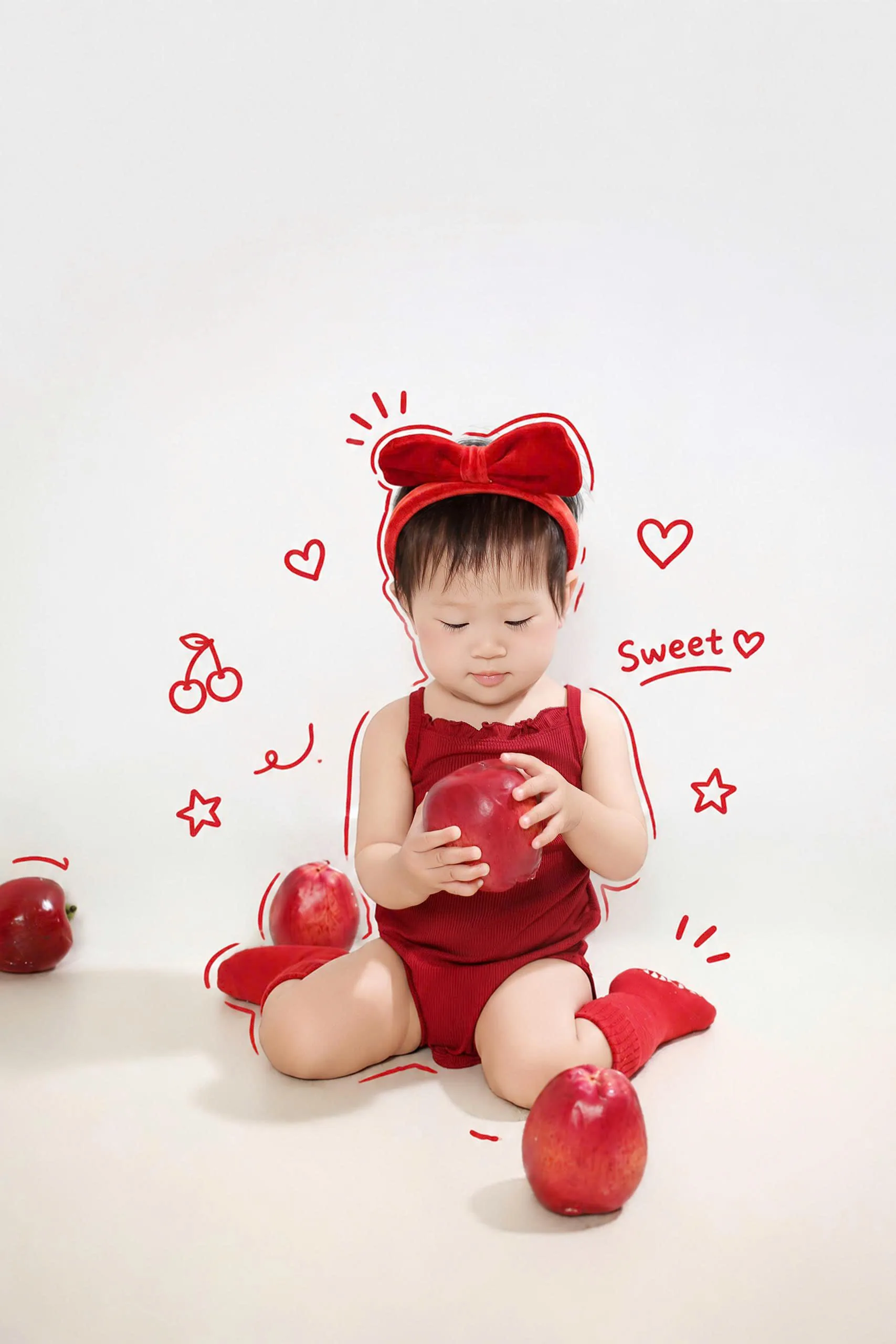 Dưa Hấu ngồi chơi với những trái táo đỏ